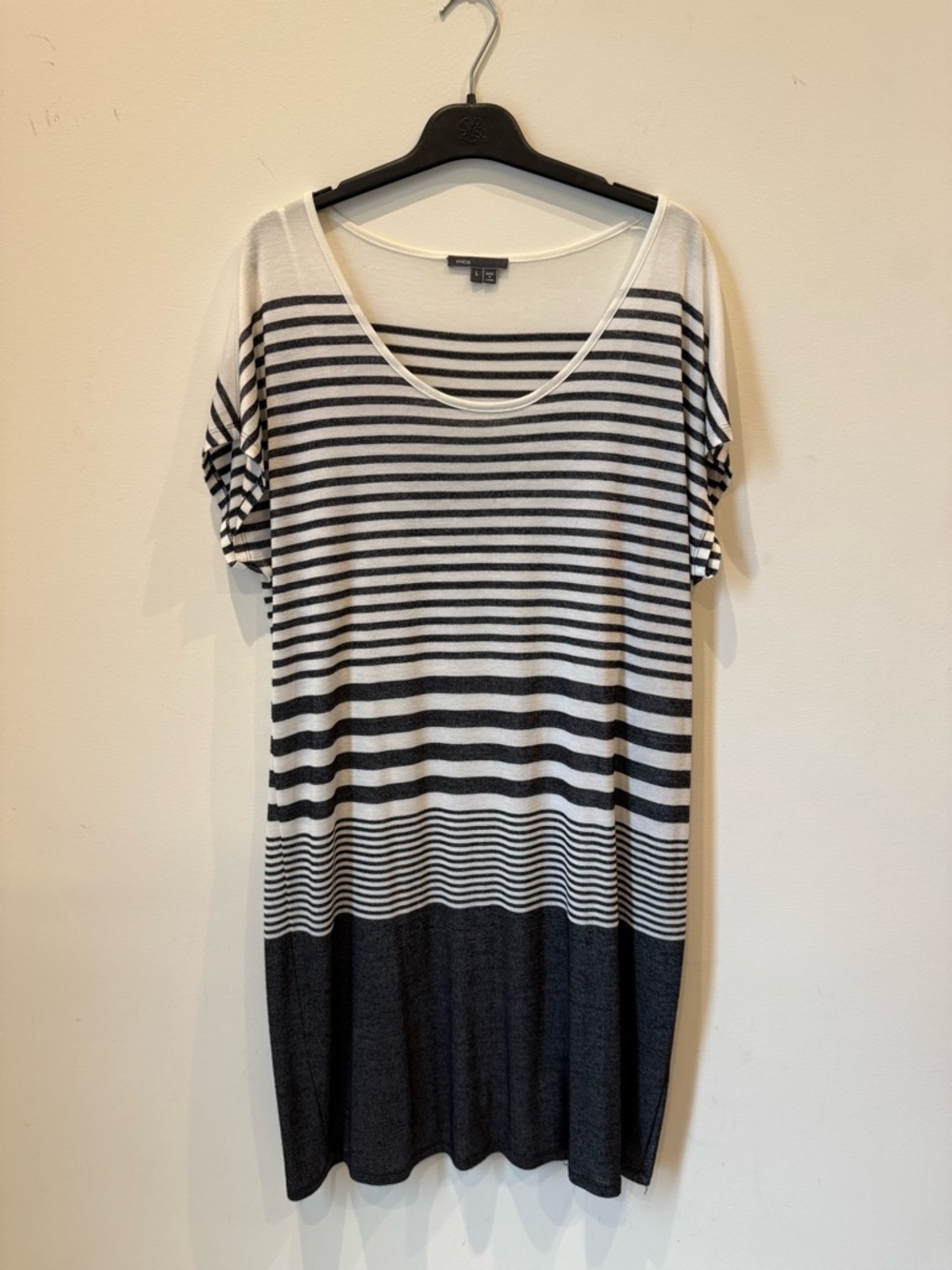 Vince Knit Shift Dress in Dark Grey and White with Slip Lining